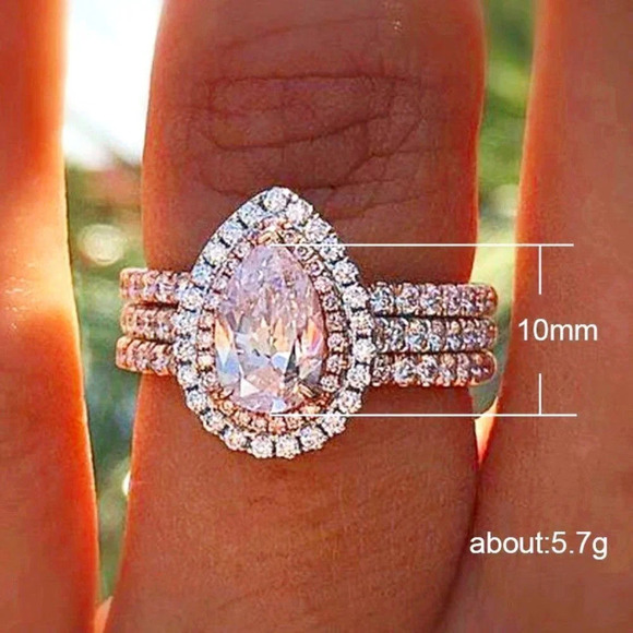 🌸Water Drop Three Layers Pink Stone Ring For Girls/Women, F070 - Picture 4 of 5